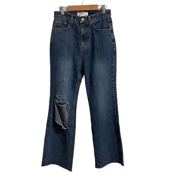 Storets Dark Wash Straight Leg High Rise Jeans Ripped Cotton MED or 6 - Picture 1 of 7